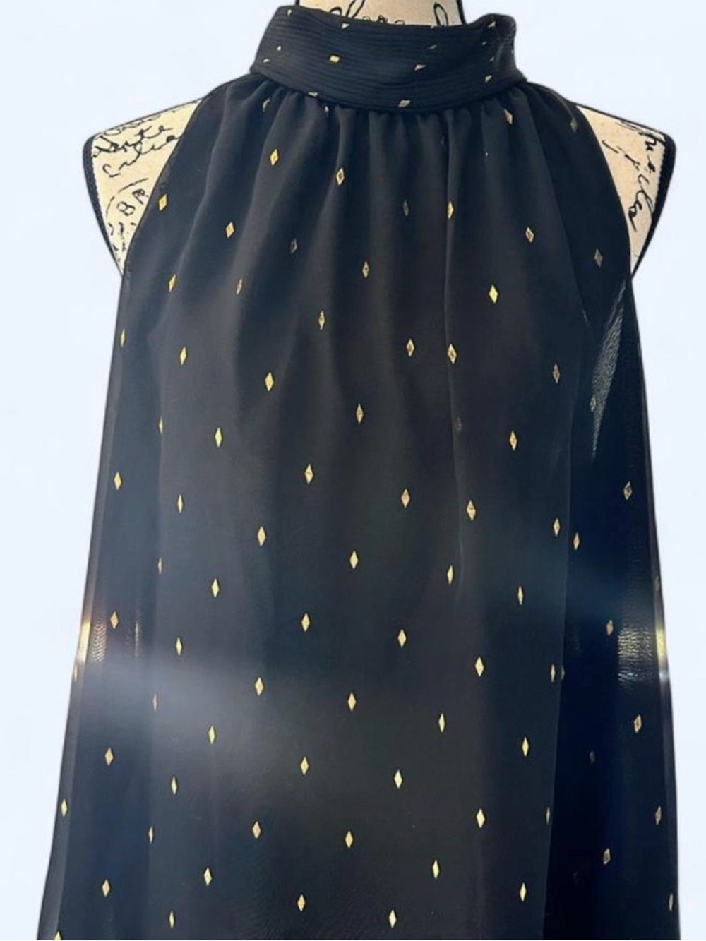 Zac & Rachel Black Gold Metallic Chiffon Halter Blouse